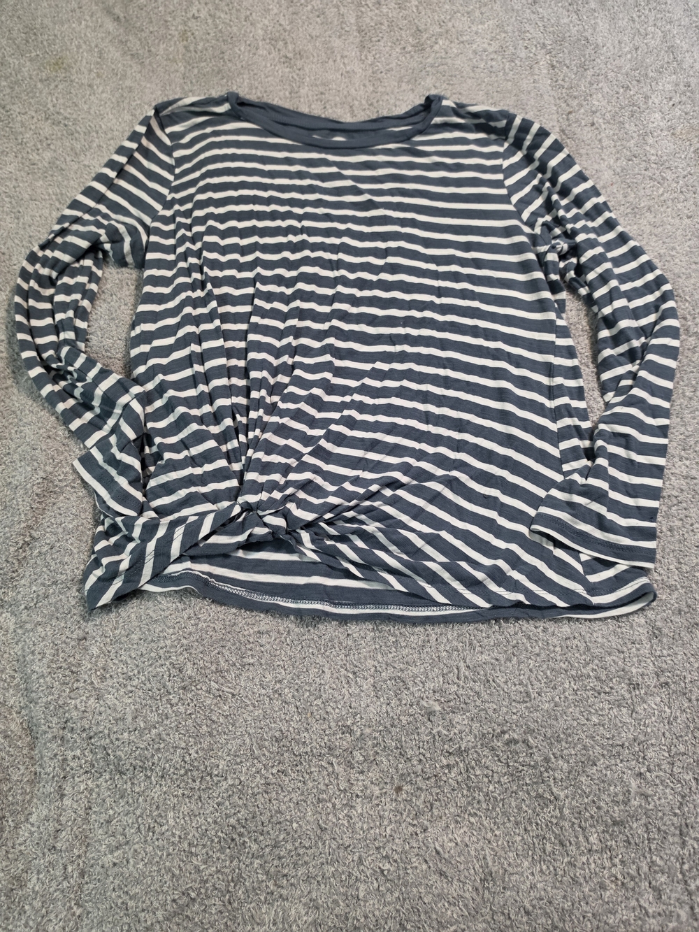 Striped Long-Sleeve Knot Hem Top - Navy & White